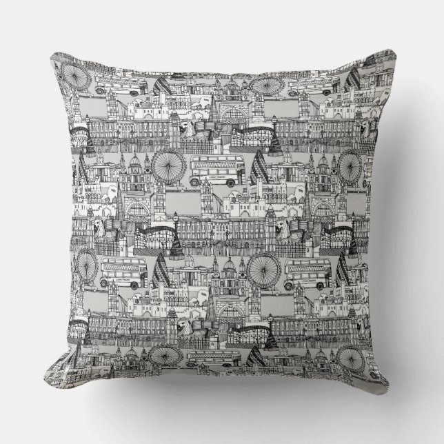 London toile black white cushion (Front)