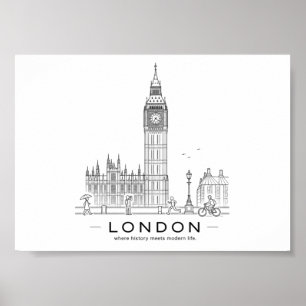 London Tower Bridge Architectural Line Art Poster