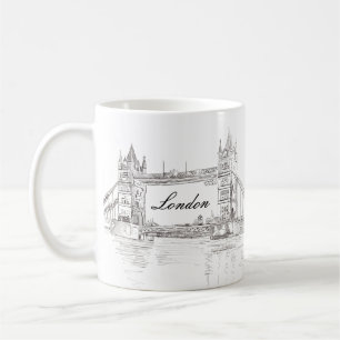 London Tower Bridge Black Ink Classic Drawing Coffee Mug