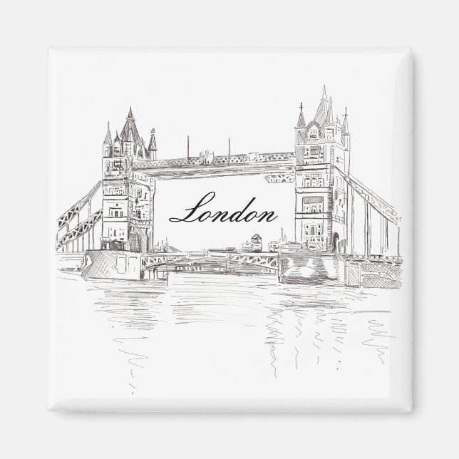 London Tower Bridge Black Ink Classic Drawing Magnet (Front)