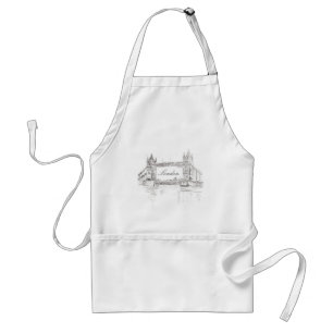 London Tower Bridge Black Ink Illustration Standard Apron