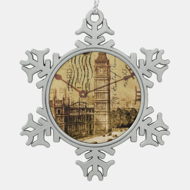 London Tower bridge clocktower big ben Snowflake Pewter Christmas Ornament (Front)