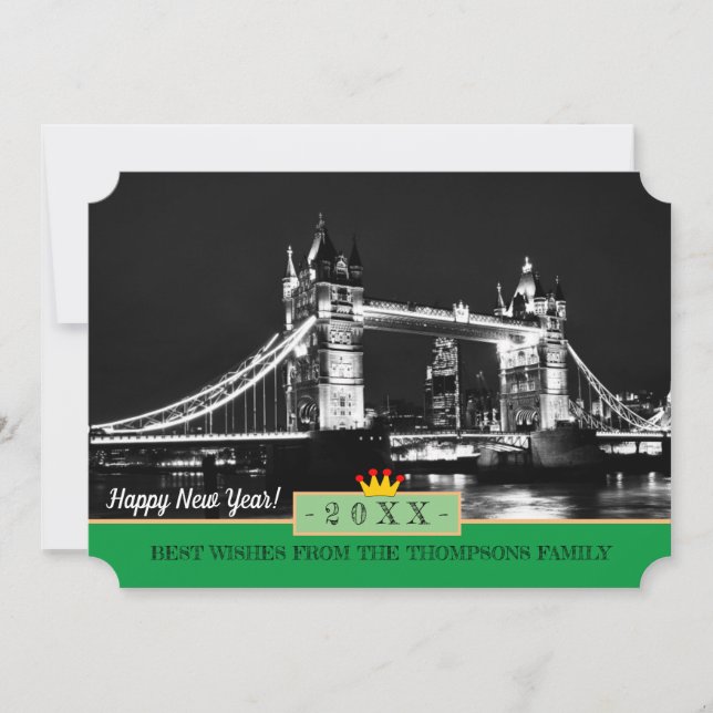 London, Tower Bridge & Happy New Year! Wishes Card (Front)