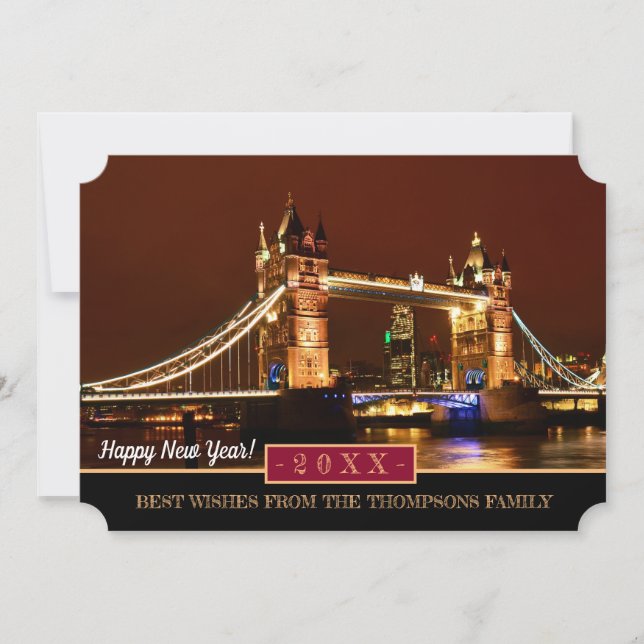 London, Tower Bridge & Happy New Year! Wishes Card (Front)