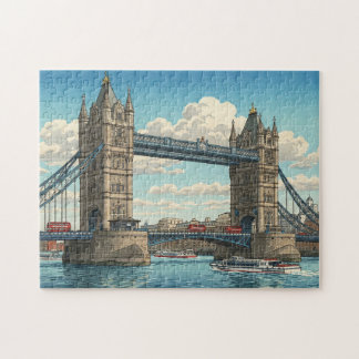 London Tower Bridge Japanese Woodblock Print Jigsaw Puzzle