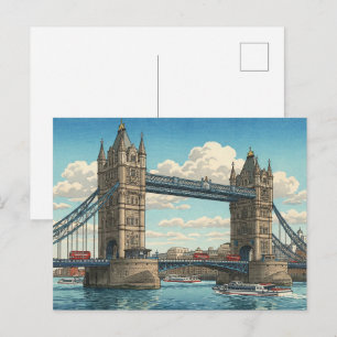 London Tower Bridge Japanese Woodblock Print Postcard