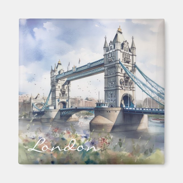  London Tower Bridge Travel Watercolor Magnet (Front)