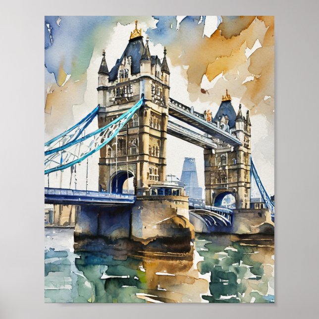 London Tower Bridge Watercolor Art Print (Front)