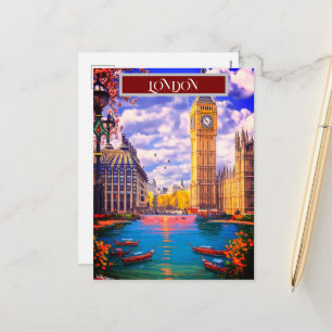 London Travel Postcard Art, London Travel Art, Eng