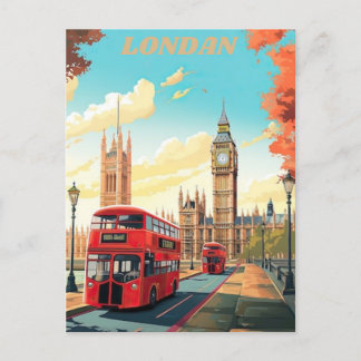 London Travel Postcard Art, London Travel Art, Eng