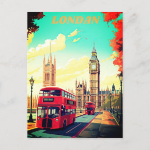 London Travel Postcard Art, London Travel Art, Eng