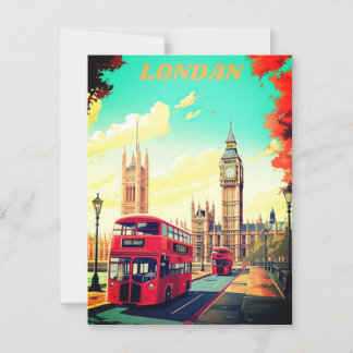 London Travel Postcard Art, London Travel Art, Eng
