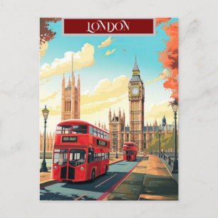 London Travel Postcard Art, London Travel Art, Eng
