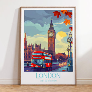 London Travel Poster, United Kingdom Travel Wall  Poster