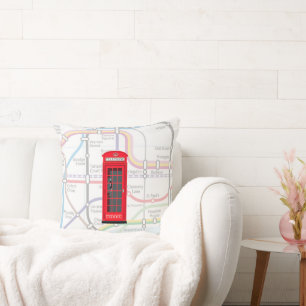 London Tube Map Custom Name Red Phone Booth Cushion