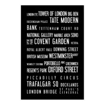 London - typographic poster, black and white