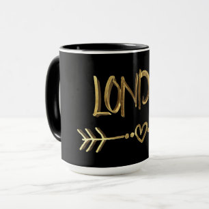 London UK Love Black Gold Typography Elegant Mug