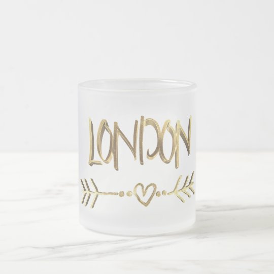 London UK Love Gold Typography Elegant Text Frosted Glass Coffee Mug