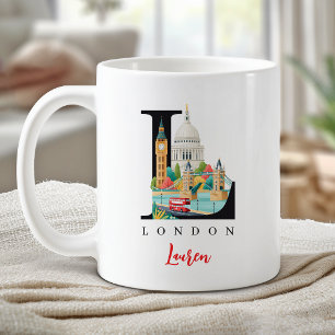 London UK Monogram Letter L Personalised Gift Coffee Mug