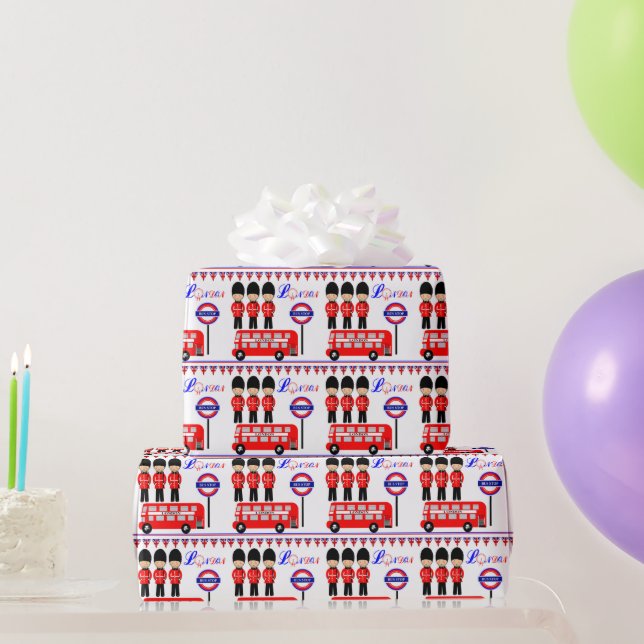London UK Queens Guard Red Bus Cute Pattern Wrapping Paper (Party Gifts)