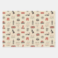 London UK Street Gift Wrapping Paper Set of 3