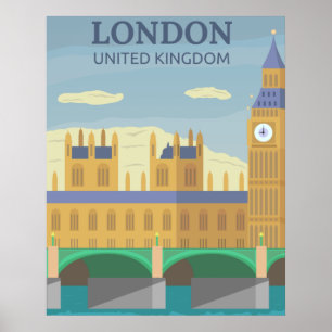 London, UK Vintage Retro Travel Poster