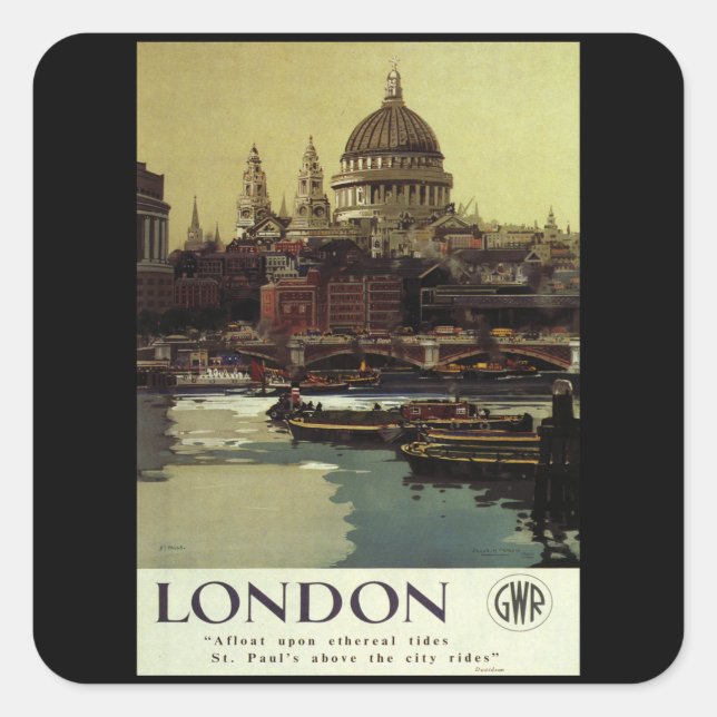 London - UK - Vintage Travel Square Sticker (Front)