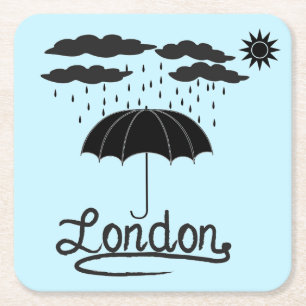 London Under An Umbrella Square Paper Coaster