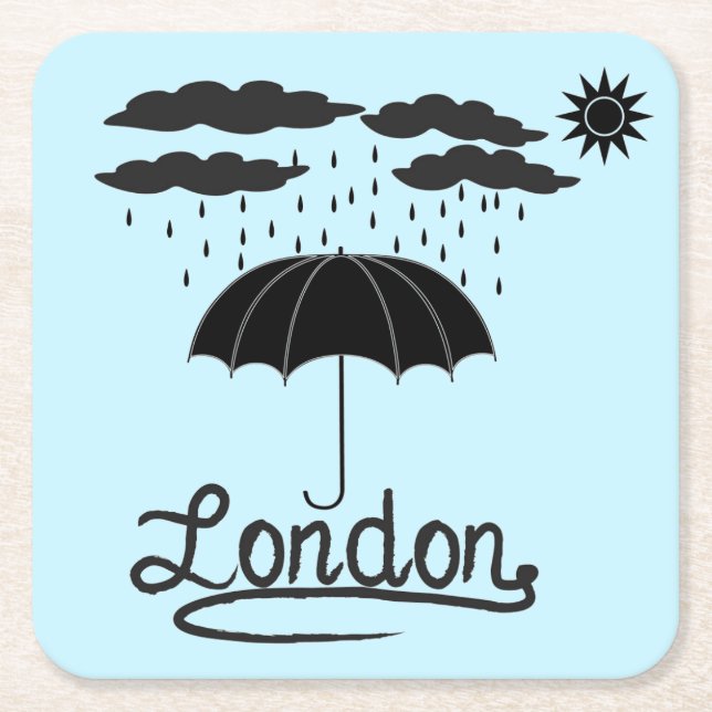 London | Under An Umbrella Square Paper Coaster (Front)