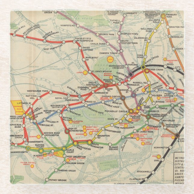 London Underground Railways Map Glass Coaster (Front)
