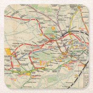 London Underground Railways Map Square Paper Coaster