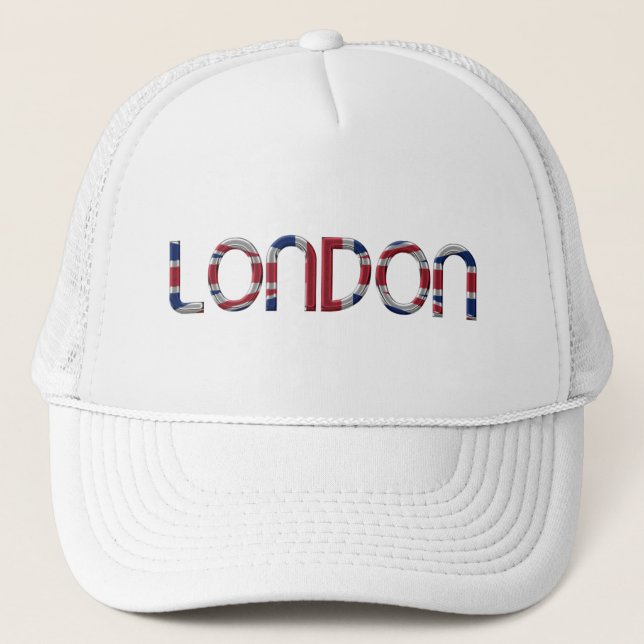 London Union Jack British Flag Typography Elegant Trucker Hat (Front)