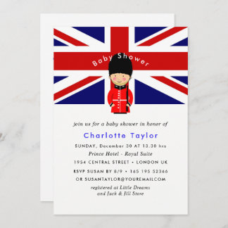 London Union Jack Theme Baby Shower Invitation
