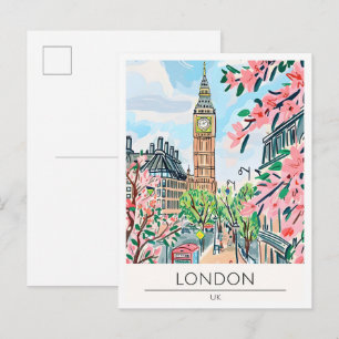 London United Kingdom Art Illustration Travel Postcard
