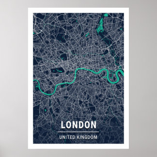 London - United Kingdom Blue Dark City Map Poster