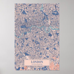 London United Kingdom Breezy City Map Travel Poster