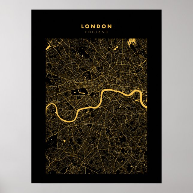 London - United Kingdom Dark Gold City Map Poster (Front)