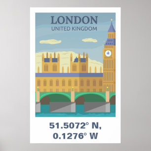 London United Kingdom Vintage Travel Coordinates Poster