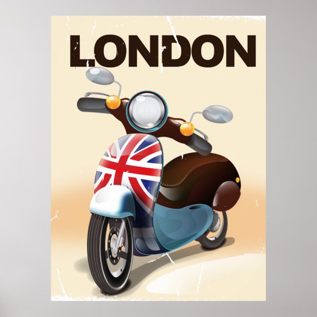 London vintage scooter union jack travel poster (Front)