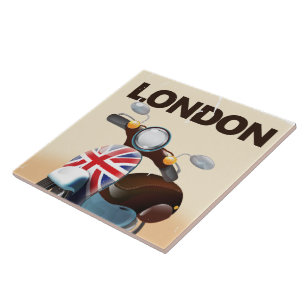 London vintage scooter union jack travel poster ceramic tile
