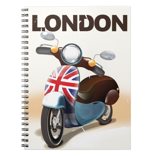 London vintage scooter union jack travel poster notebook (Front)