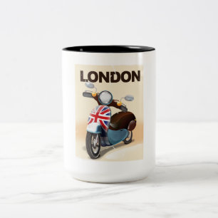 London vintage scooter union jack travel poster. Two-Tone coffee mug