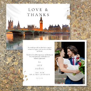 London Watercolor Wedding Photo Thank You Card
