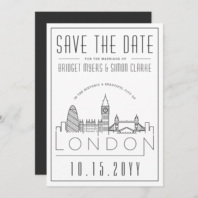 London Wedding | Stylised Horizon Save the Date  Invitation (Front/Back)