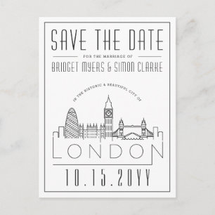London Wedding   Stylised Landmarks Save the Date  Postcard