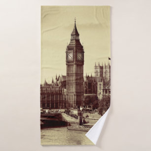 London Westminster with Big Ben and bridge. old,lo Bath Towel