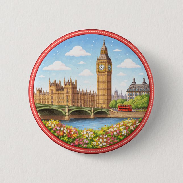 London's Big Ben 6 Cm Round Badge (Front)