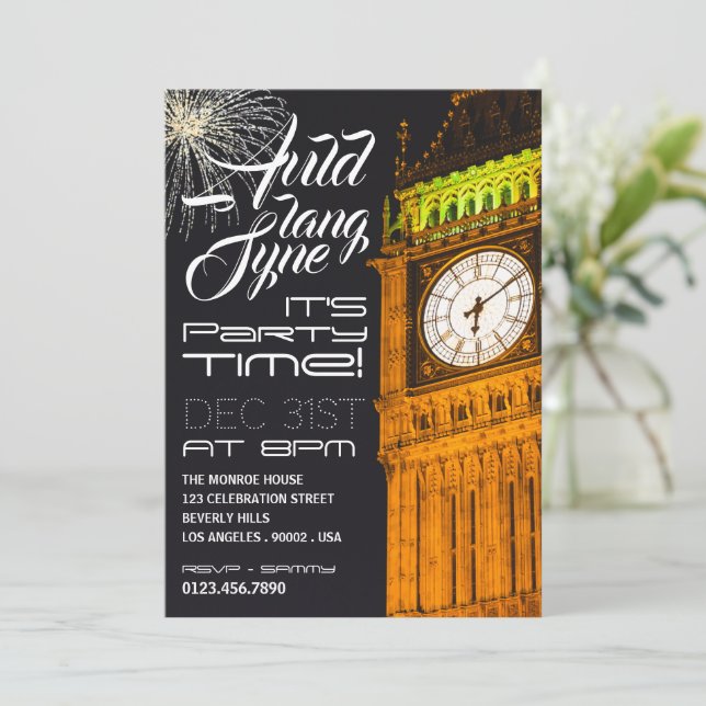 London's Big Ben, New Year's Eve Party Invitation (Standing Front)