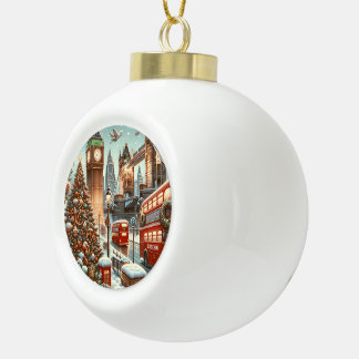 London's Festive Splendor - Vibrant Christmas Car Ceramic Ball Christmas Ornament