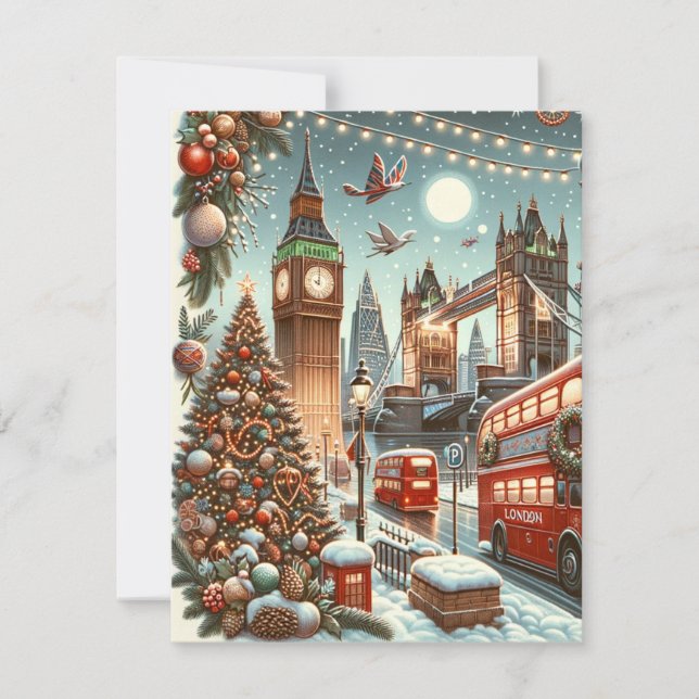 London's Festive Splendor - Vibrant Christmas Car Invitation (Front)